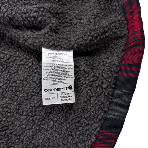 Carhartt Sherpa Lined Flannel Jacket Mens XL RELAXED FIT Snap Button Red Plaid - Picture 10 of 10